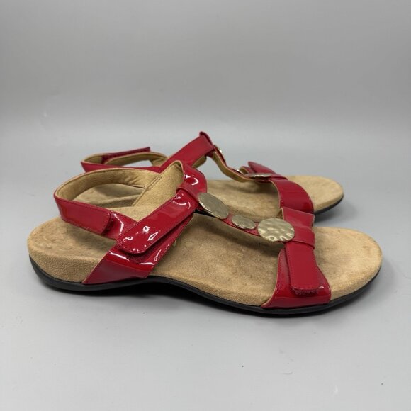 Vionic Farra Women Red/Gold Patent Leather Orthotic Strappy Sandals Size 9 - Picture 1 of 7